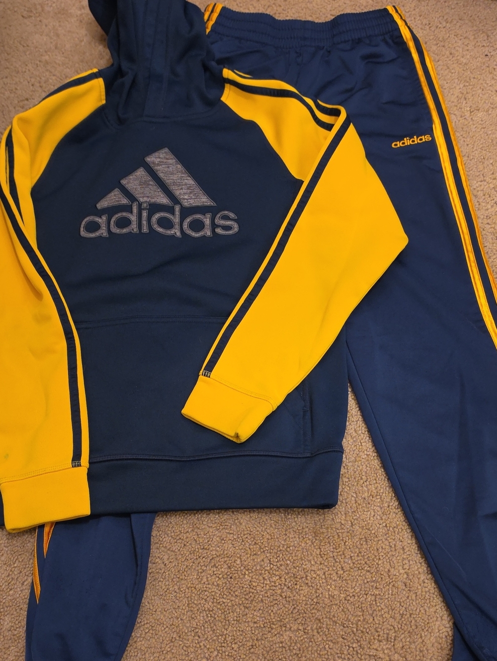 adidas Navy and Yellow Kids Hoodie & Joggers Set
